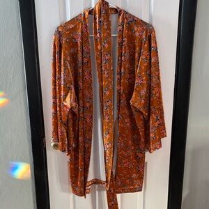 Savage X Fenty Floral Kimono Robe - Orange and Blue